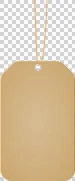 A blank, beige, rectangular tag hangs suspended by two light brown strings .. Illustrazione stock
