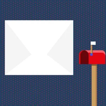 Blank Big White Envelope beside Red Mailbox with Small Flag Up. Open Color Stock Illustration