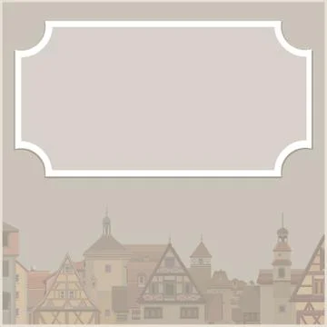 Blank billboard on the background of the city with half-timbered houses Stock Illustration
