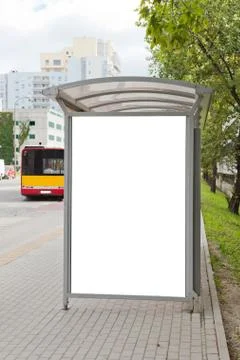 Blank billboard on bus stop Stock Photos