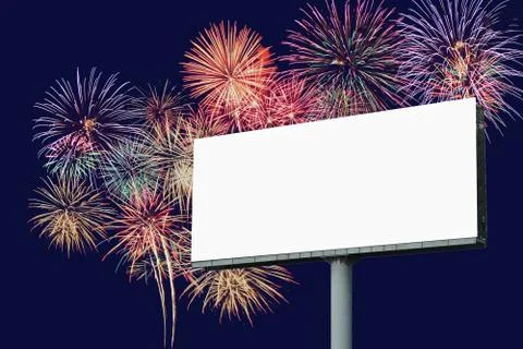 Blank billboard with firework background Stock Photos