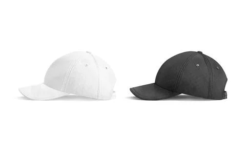 Blank black and white baseball cap mockup, side view Stock Illustration