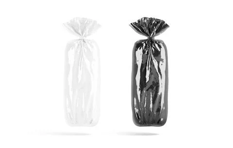 Blank black and white bread cellophane pack mockup, no gravity Stock Illustration