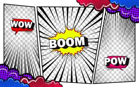 Blank black and white comic abstract background template. Stock Illustration
