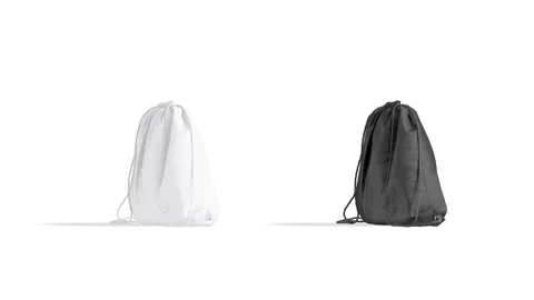 Blank black and white drawstring backpack mockup, looped rotation, 4k Video stock 161158551