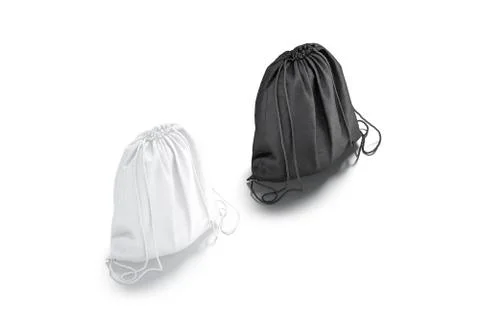Blank black and white drawstring backpack mockup set, side view Stock Illustration