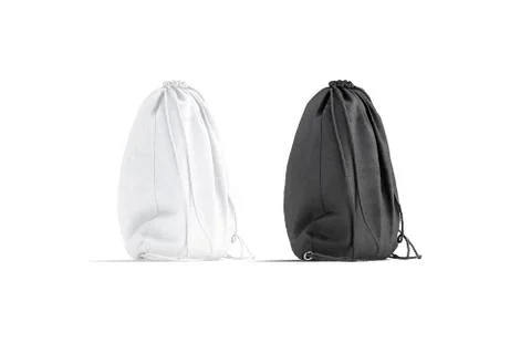Blank black and white drawstring backpack mockup set, isolated Illustrazione stock