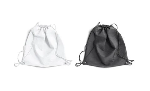Blank black and white drawstring backpack mockup lying, top view Stock Illustration