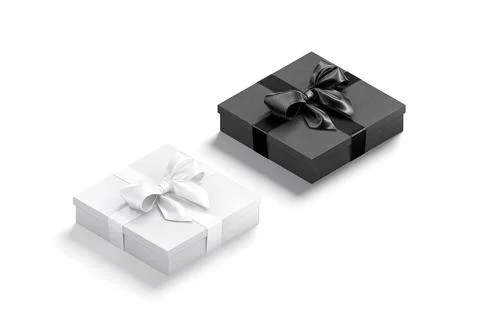 Blank black and white flat gift box with ribbon mockup Illustrazione stock