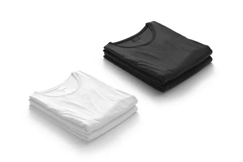 Blank black and white folded square t-shirt mockup stack, isolated Illustrazione stock