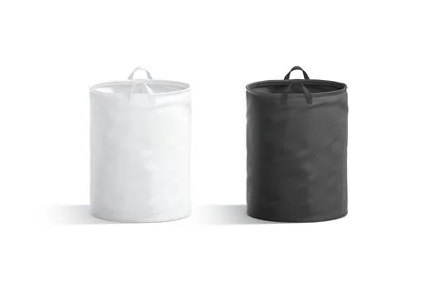 Blank black and white laundry hamper bag mockup, profile view Illustrazione stock