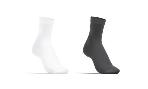 Blank black and white long socks mockup on tiptoe, isolated Illustrazione stock