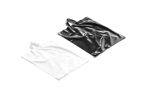 Blank black and white loop handle plastic bag mockup, isolated Illustrazione stock