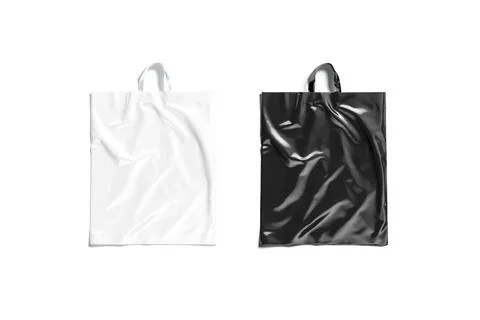 Blank black and white loop handle plastic bag mockup, isolated Illustrazione stock