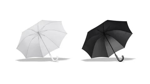 Blank black and white open umbrella mockup lying, looped rotation Stock Footage 164774594