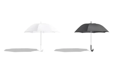 Blank black and white opened umbrella mockup stand, looped rotation Stock Footage 165604423