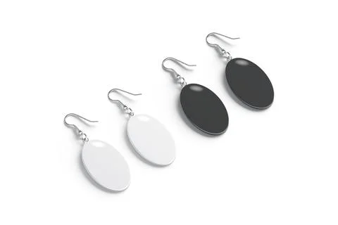 Blank black and white pair ellipse earring mockup lying, isolated Ilustração Stock
