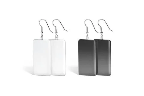 Blank black and white pair rectangle earring mockup stand, isolated Ilustração Stock
