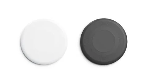 Blank black and white plastic frisbee mockup set, isolated, Stock Illustration