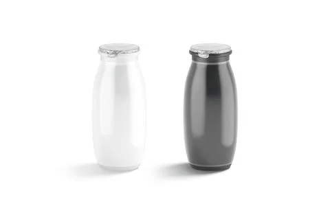 Blank black and white plastic bottle with drinkable yogurt mockup Stock Illustration