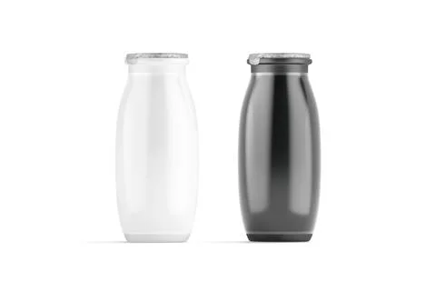 Blank black and white plastic bottle with drinkable yogurt mockup Stock Illustration