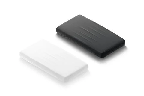 Blank black and white rectangle crib sheet mockup, side view Stock Illustration