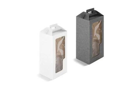 Blank black and white rectangular wine box plastic window mockup Stock Photos