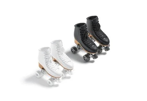 Blank black and white roller skates with wheels mockup pair, Illustrazione stock
