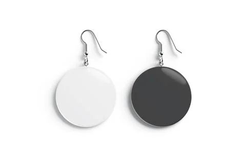 Blank black and white single round earring mockup, top view Stock Illustration