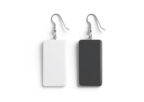 Blank black and white single rectangle earring mockup, top view Stock Illustration