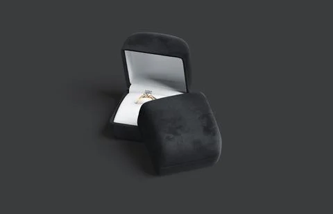 Blank black box with diamond ring stack mockup, dark background Stock Illustration
