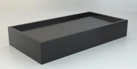 Blank black box in white light studio. 3d rendering Illustrazione stock
