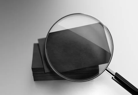 Blank black business cards stack mockup under the magnifying glass Stock Illustration