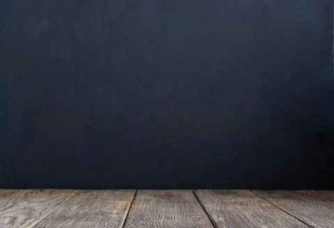 Blank black Chalkboard Background. Empty Wooden table. back to school concept. Stock Photos