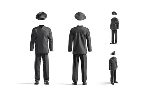 Blank black chef uniform mock up, front and side view Stock Illustration