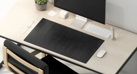 Blank black desk mat on work table mockup, top view Illustrazione stock