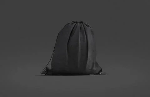 Blank black drawstring backpack mockup, dark background Illustrazione stock