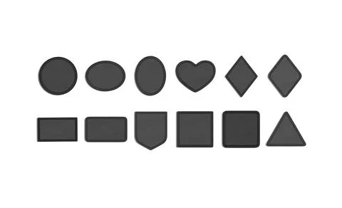 Blank black embroidered patch mock up, different types, top view Stock Illustration