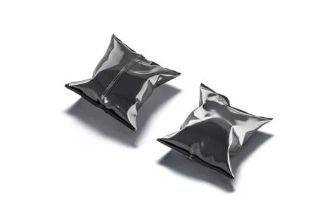 Blank black foil chips pack mockup, front and back view Illustrazione stock