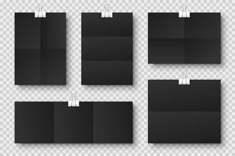Blank black folded paper sheets with binder clips. Notebook or book page and Stock Illustration