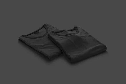 Blank black folded square t-shirt mockup pair, dark background 스톡 일러스트