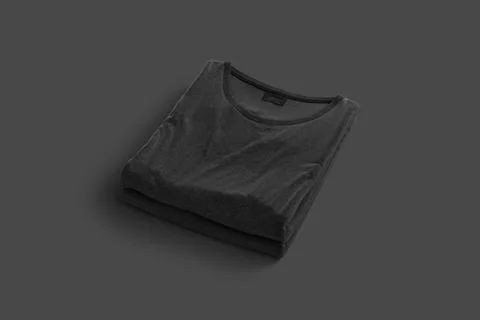 Blank black folded square t-shirt mockup stack, dark background Stock Illustration