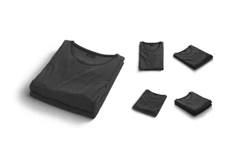 Blank black folded square t-shirt mockup, different views 스톡 일러스트