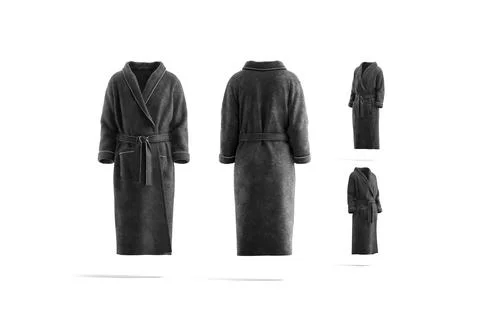 Blank black hotel bathrobe mock up, different views Stock Illustration