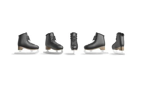 Blank black ice skates single mockup, different angles views Stock Illustration