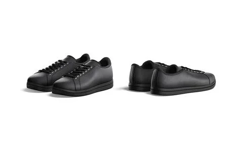 Blank black leather sneakers with lace mockup, front and back Stock Illustration