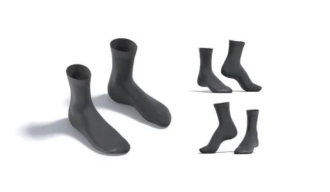 Blank black long socks pair mockup stand, different views Illustrazione stock