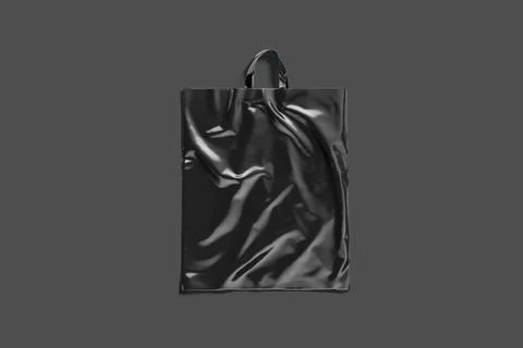 Blank black loop handle plastic bag mock up, dark background Illustrazione stock