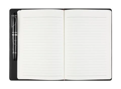 Blank black notebook with pen Stock Photos