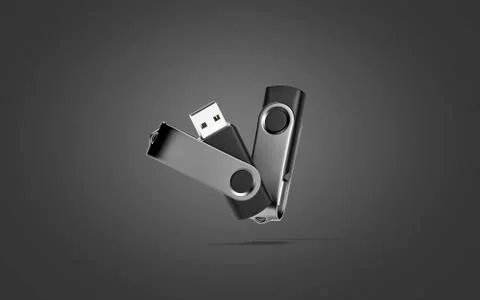 Blank black opened and closed usb stick mockup, dark background 스톡 사진